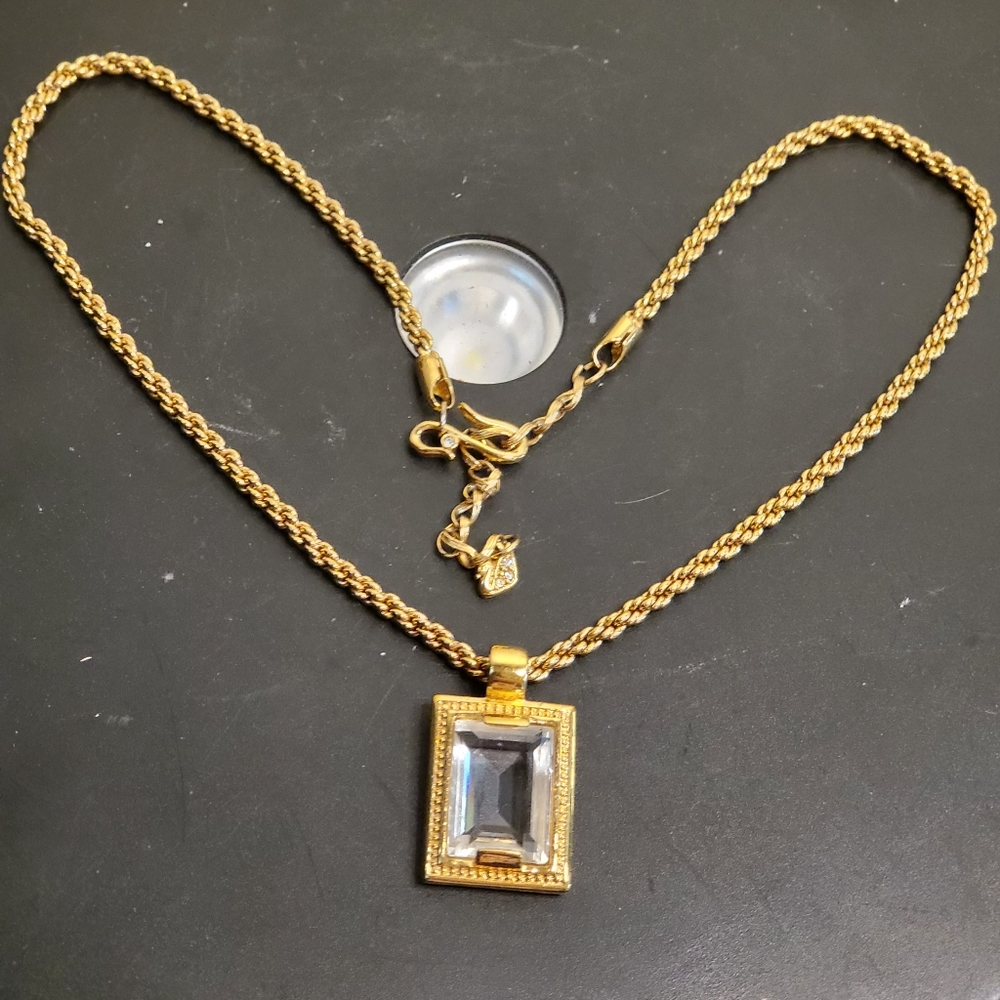 Authentic Swarovski Crystal Rectangular Emerald Cut Necklace Pendant an…